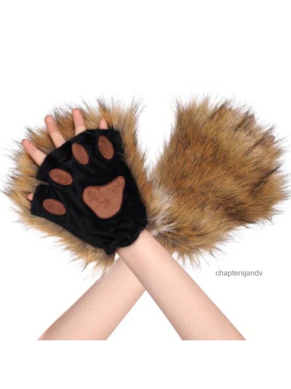 Faux Fur Fingerless Wolf Paw Gloves Plush Animal Cosplay Mittens